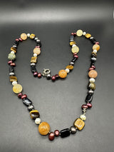 Vintage Baroque Double Strand Necklace Polished Natural Stones 17”