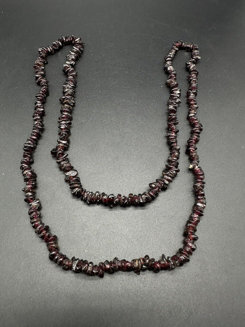 Vtg Genuine Red Garnet Nugget Bead Necklace 34"Continuous Style Strand 77Gs