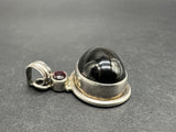 Estate Sterling Silver Natural Black Onyx Garnet Pendant 13Gs