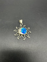 Blue Opal Sun Surf Celestial Sun Mexico Charm Pendant Mexico Silver 3Gs 1.5"