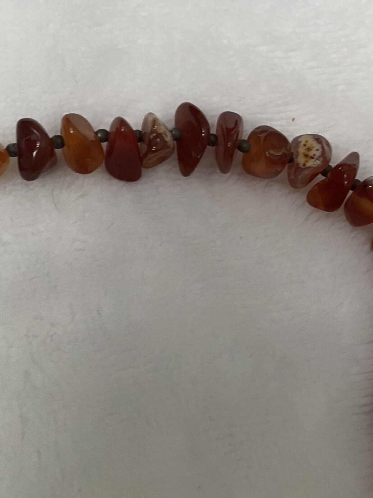 Polished Carnelian Chalcedony Sterling Silver Beaded Barrel Clasp Necklace  21"