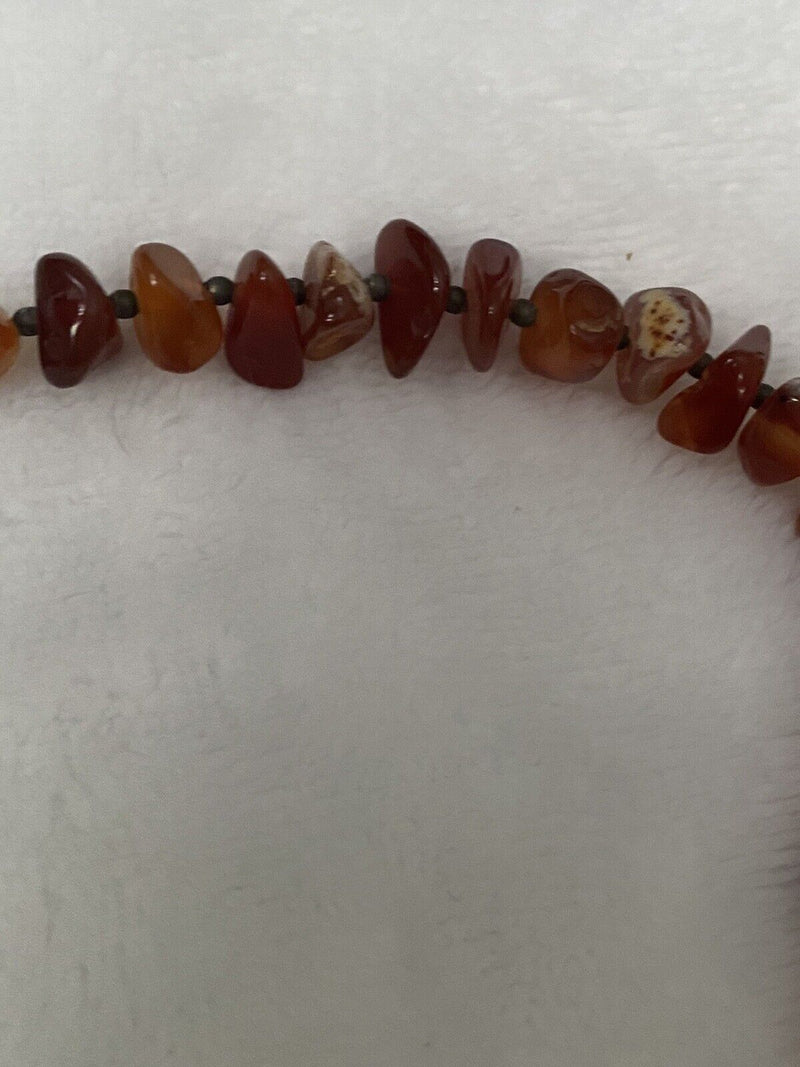 Polished Carnelian Chalcedony Sterling Silver Beaded Barrel Clasp Necklace  21"