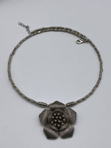 Vintage Inspired  Flower Pendant Silver Tone Choker Necklace