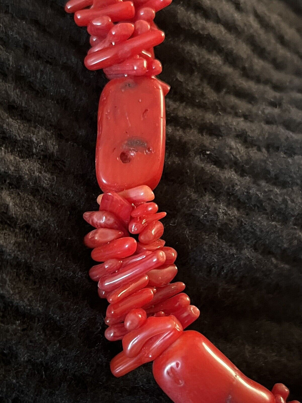 Red Coral Nugget Branch Silver Tone 18"  Necklace