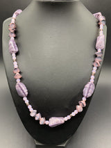 Vintage Art Deco Lavender Beaded Stone Necklace 70Gs 24”