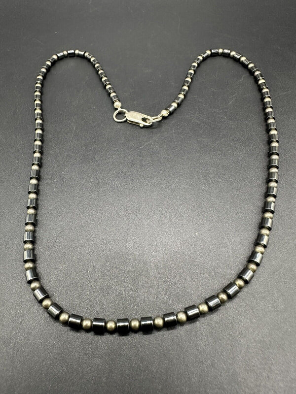 Sterling Silver 925 Hematite Beads Necklace 3.5mm Beads 18”