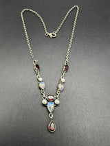 Vintage Garnet Multi Gemstone Sterling Silver 925 Chain Necklace 17”