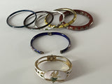 Vintage Cloisonne Enamel Floral Bangle Hinged Bracelet Lot Of 7