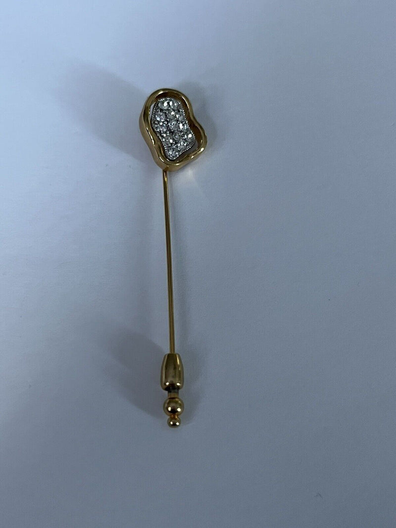 1960'S CROWN TRIFARI GOLD-TONE FINISH RHINESTONE STICK PIN