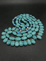Beautiful Blue Faux Turquoise Oval Gemstone Beads Necklace 28”
