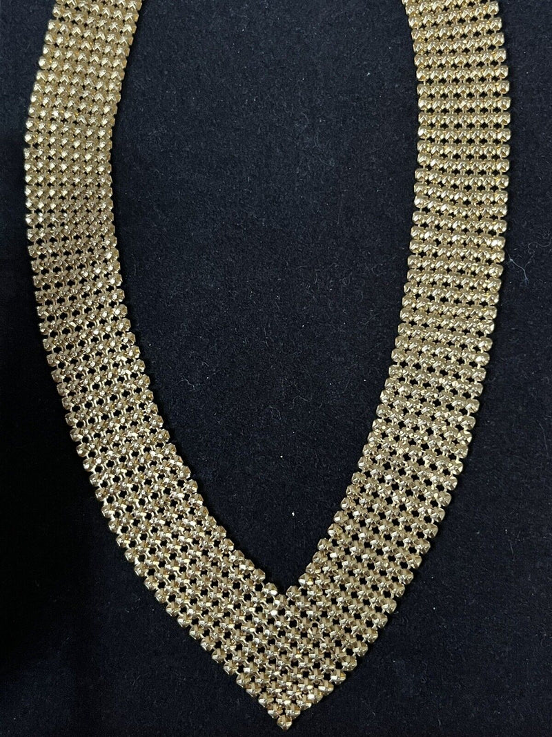 Vintage Gold Tone Mesh V-Front Necklace 16” ~High Quality