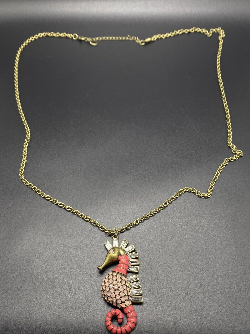Sumni Designer Seahorse Rhinestone Long Necklace Beautiful Gold tone 34-36" NWOT