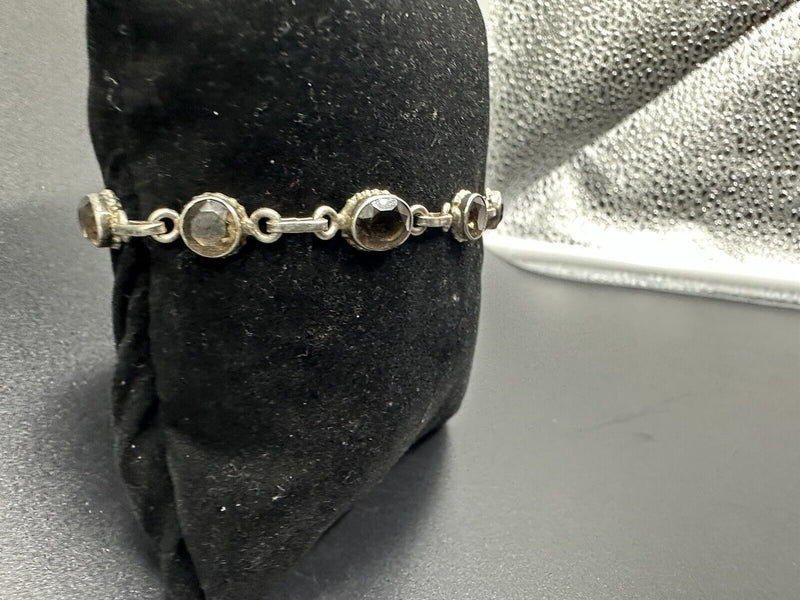 Sterling Silver Round Cut Genstone Link Bracelet 925 9 Grams