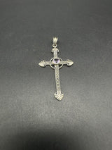 VINTAGE 925 Sterling Silver Amethyst Cross Pendant 4Gs~2”