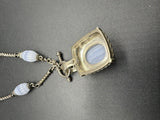 Judith Ripka Elegant Sterling Silver Blue Agate Sapphire Pendant Necklace 32”
