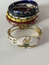 Vintage Cloisonne Enamel Floral Bangle Hinged Bracelet Lot Of 7