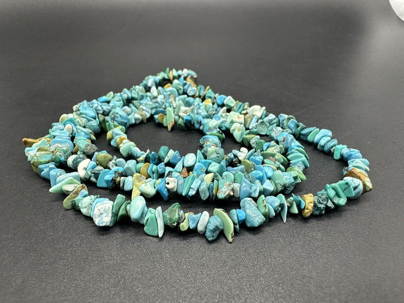 TURQUIOSE SKY BLUE BROWN GREEN CHIP STONE STRAND NECKLACE 34”