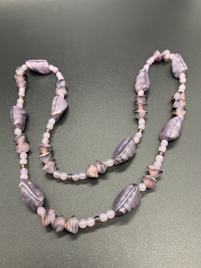 Vintage Art Deco Lavender Beaded Stone Necklace 70Gs 24”