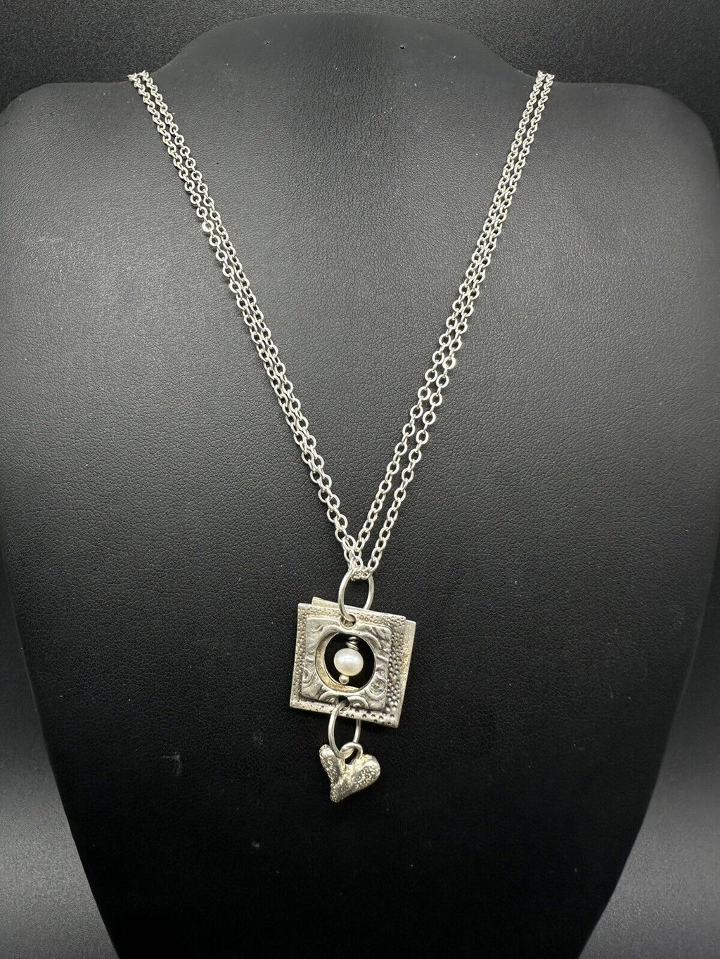 925 Sterling Silver “GB” Pearl Charm Pendant 17” Necklace