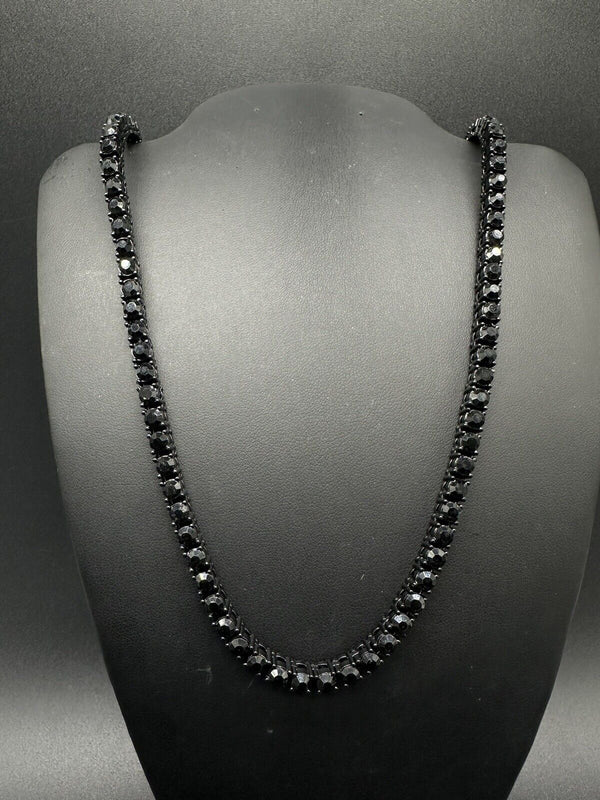 Black Rhinestone Plated Tennis Chain Necklace 24” 53Gs