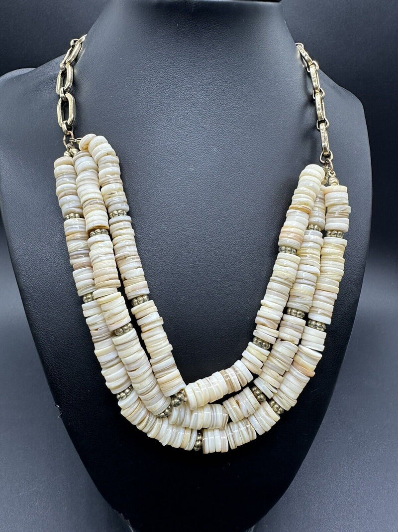 Heishi ￼￼ beaded 3 strand Statement Necklace 18”