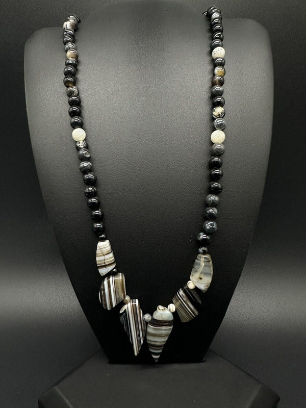 Vintage Banded Agate Statement Necklace 18”