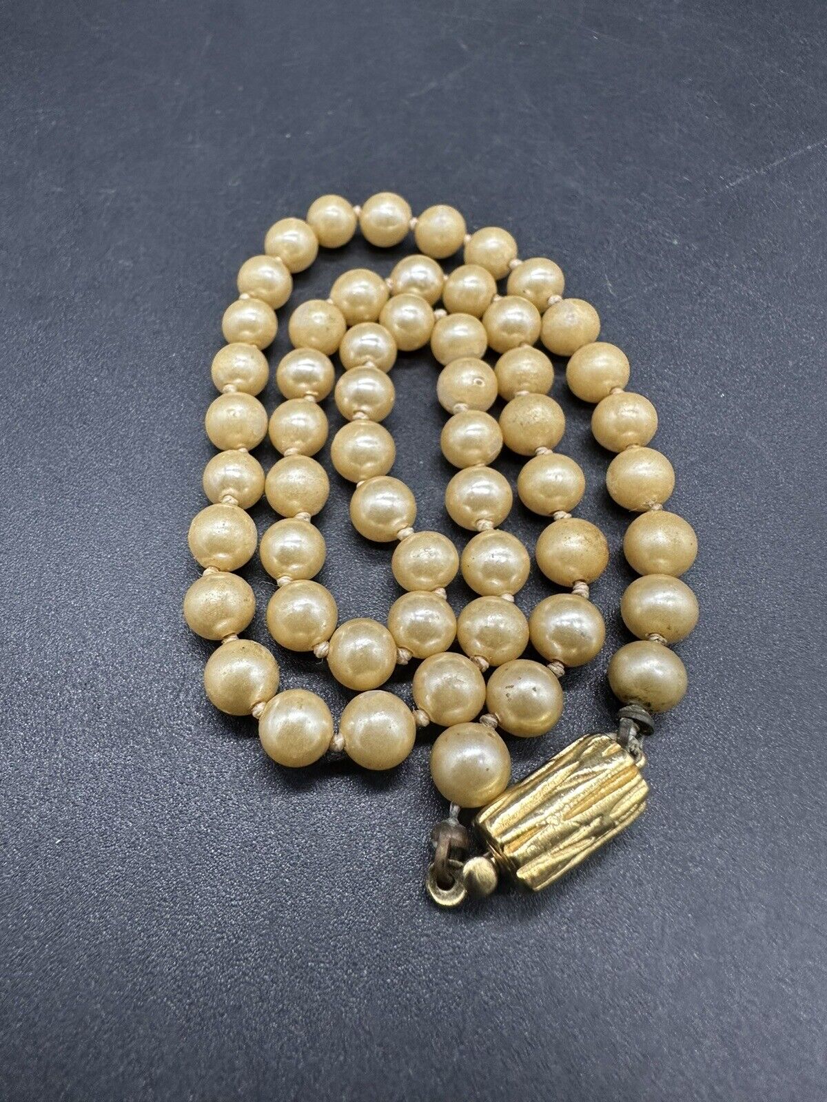 Vintage Necklace Faux Pearl Graduated Hand-tied Retro Estate Classic 15”