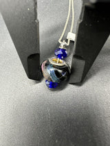 925 Sterling Silver Necklace 16” With Beautiful Multi-Color Art GlassPendant 6Gs