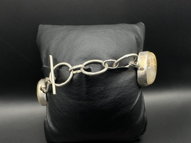 Charm Golden Rutile Quartz Bracelet, Natural Gemstone 925 7"long
