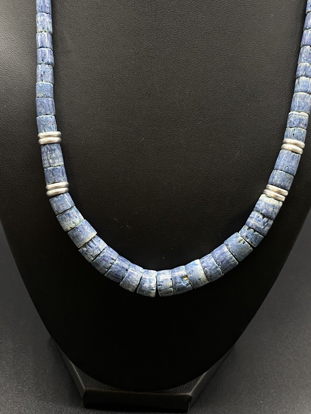 Vintage Genuine Blue Coral Silver Tone Accents Graduated Strand Necklace 18"