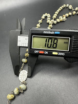 Catholic Rosary Stone Bead Silvertone Necklace 30”