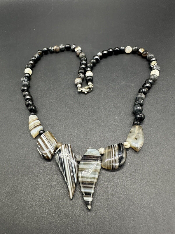 Vintage Banded Agate Statement Necklace 18”