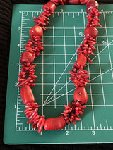 Red Coral Nugget Branch Silver Tone 18"  Necklace