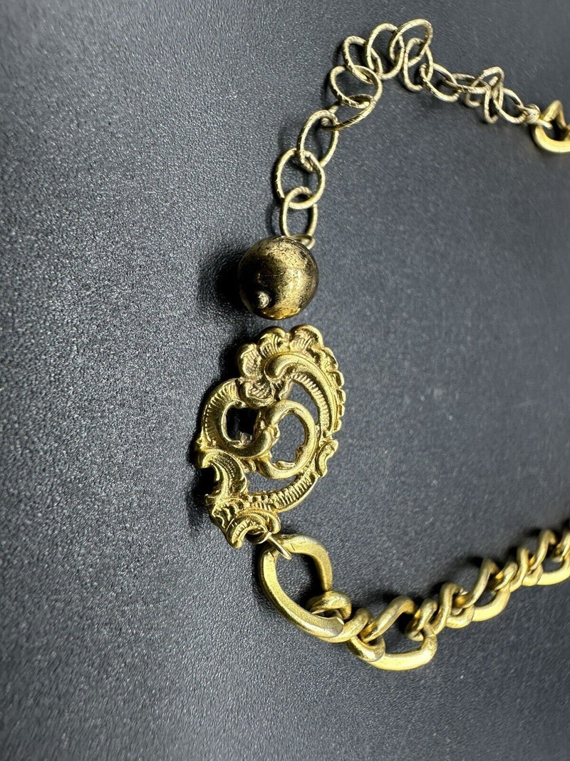 Vintage Catholic Brass Charm Necklace 18.5”