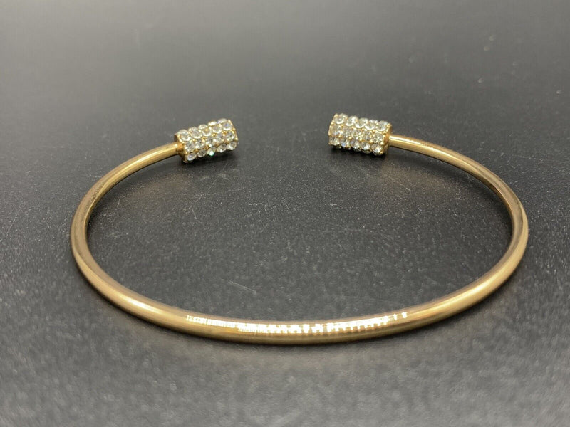 Rose Gold Toned Simple Crystal Ball Pave Cuff Open Bangle Bracelet Women 7Gs