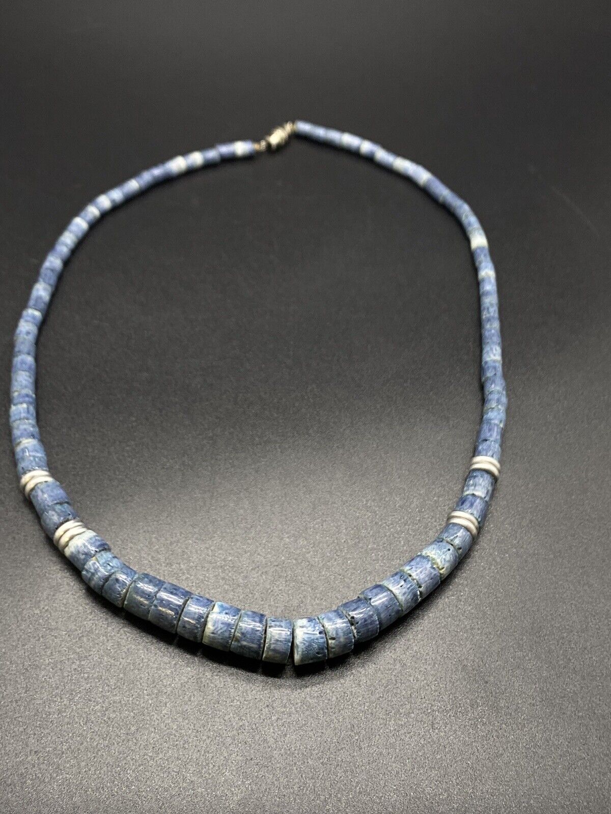 Vintage Genuine Blue Coral Silver Tone Accents Graduated Strand Necklace 18"