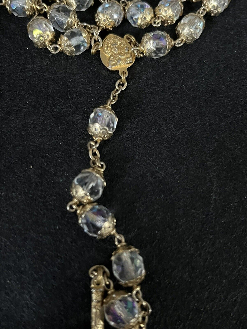 Rosary Capped Crystal Beads Crucifix Religious Vintage~ High-end~