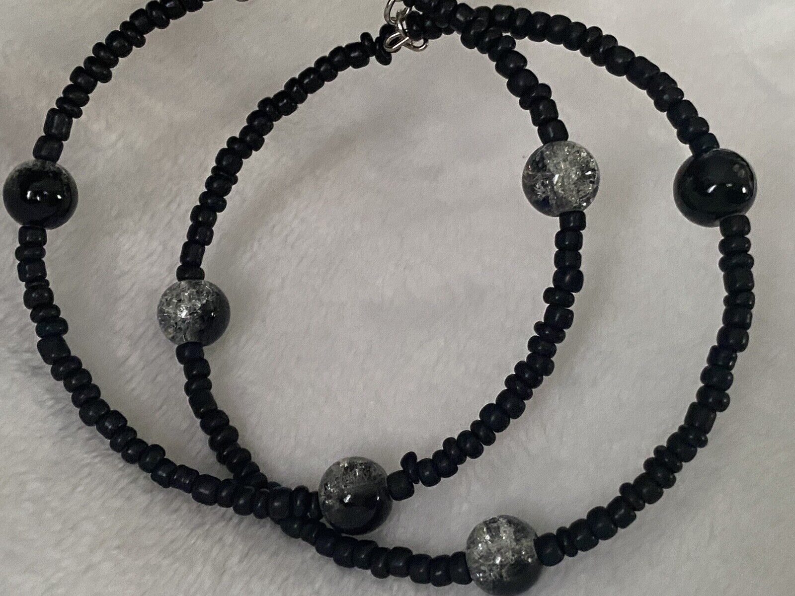 Hoop Black Seed Bead Hoop Earrings 2.5"