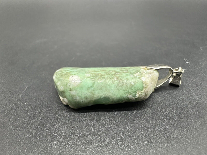 Vintage Nephrite Jade? Polished Stone 925 Sterling Silver Pendant 9Gs 1.5"