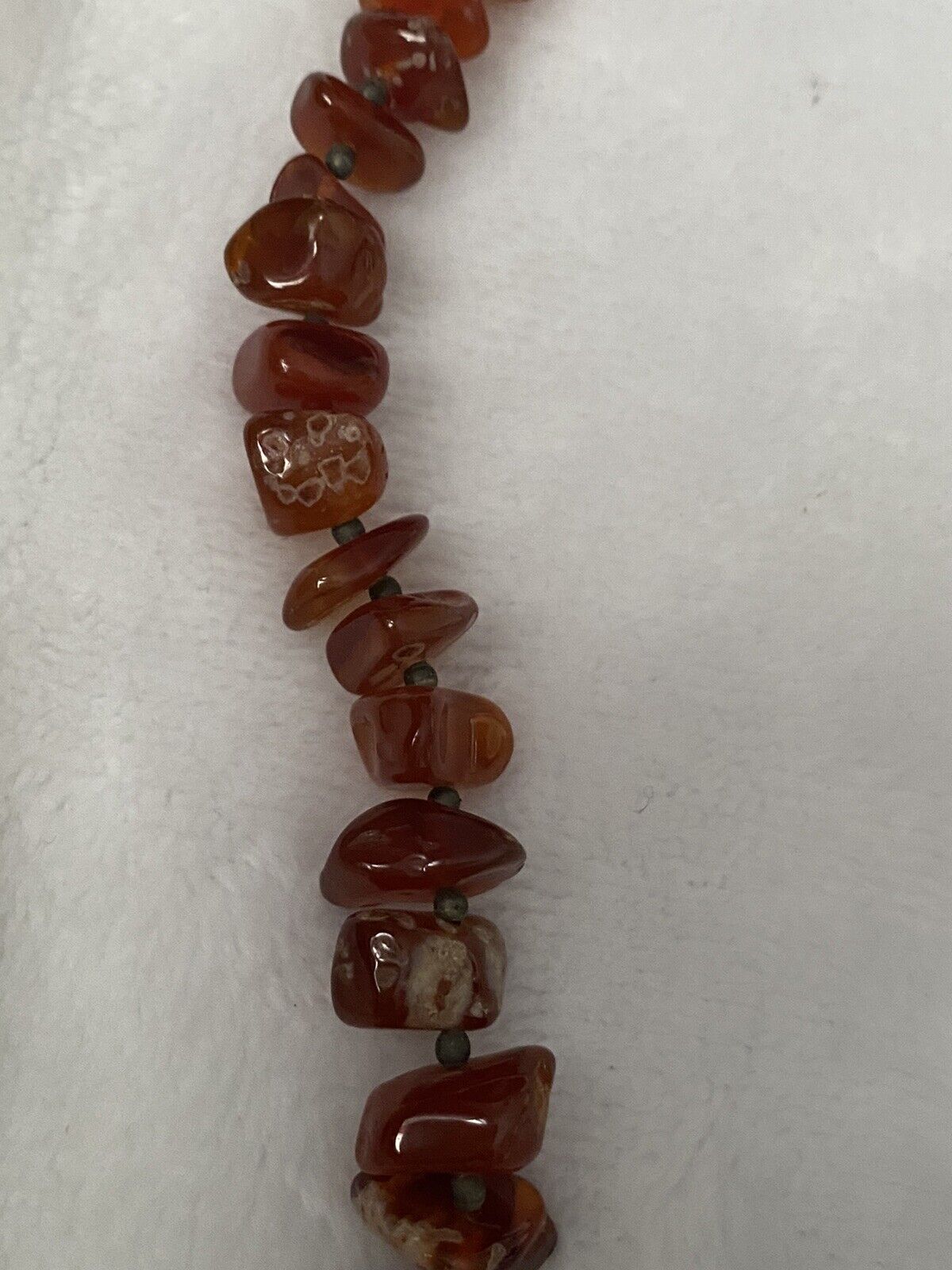 Polished Carnelian Chalcedony Sterling Silver Beaded Barrel Clasp Necklace  21"