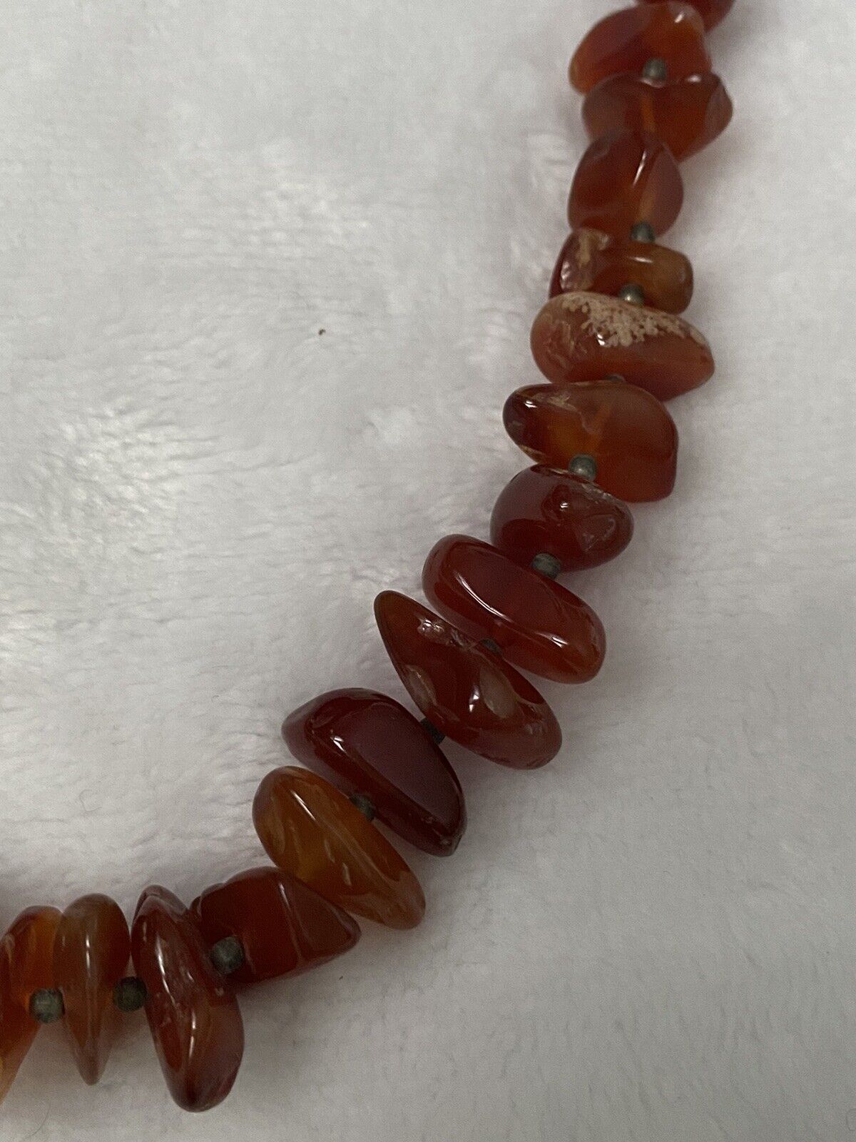 Polished Carnelian Chalcedony Sterling Silver Beaded Barrel Clasp Necklace  21"