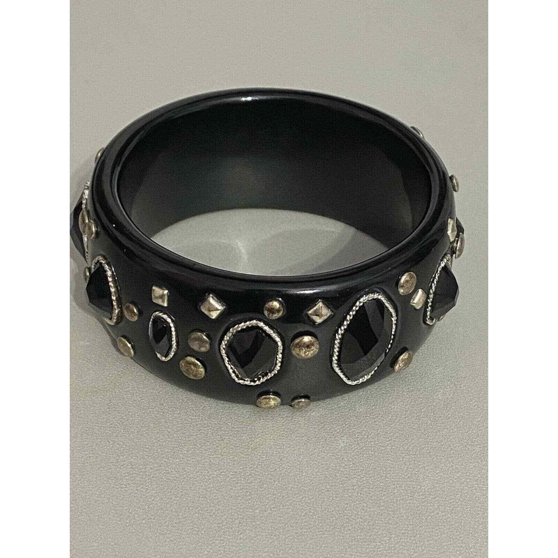 Vntg Black Faceted Silver Tone Bracelet