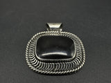 Mexico 925 Sterling Silver Domed Black Onyx Textured Pendant 1.5”