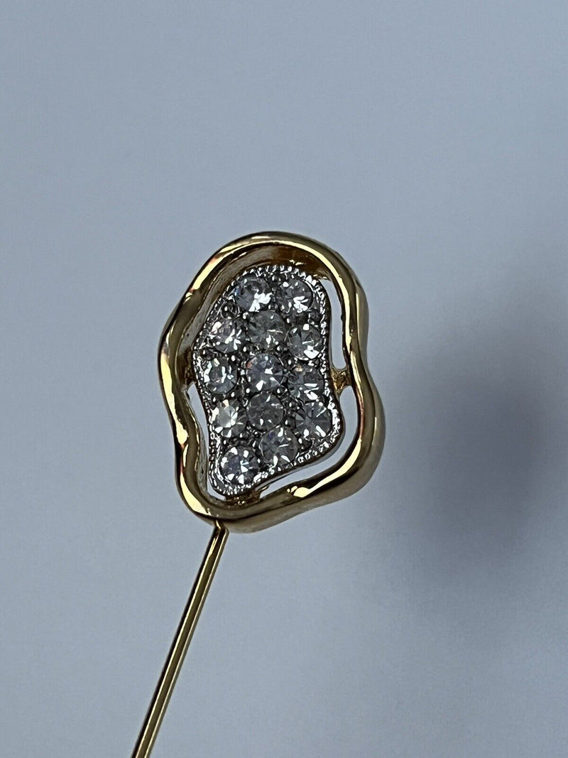 1960'S CROWN TRIFARI GOLD-TONE FINISH RHINESTONE STICK PIN