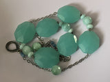 Amazonite 925 Sterling Silver Crystal Gemstone Necklace 21” Marcasite Clasp