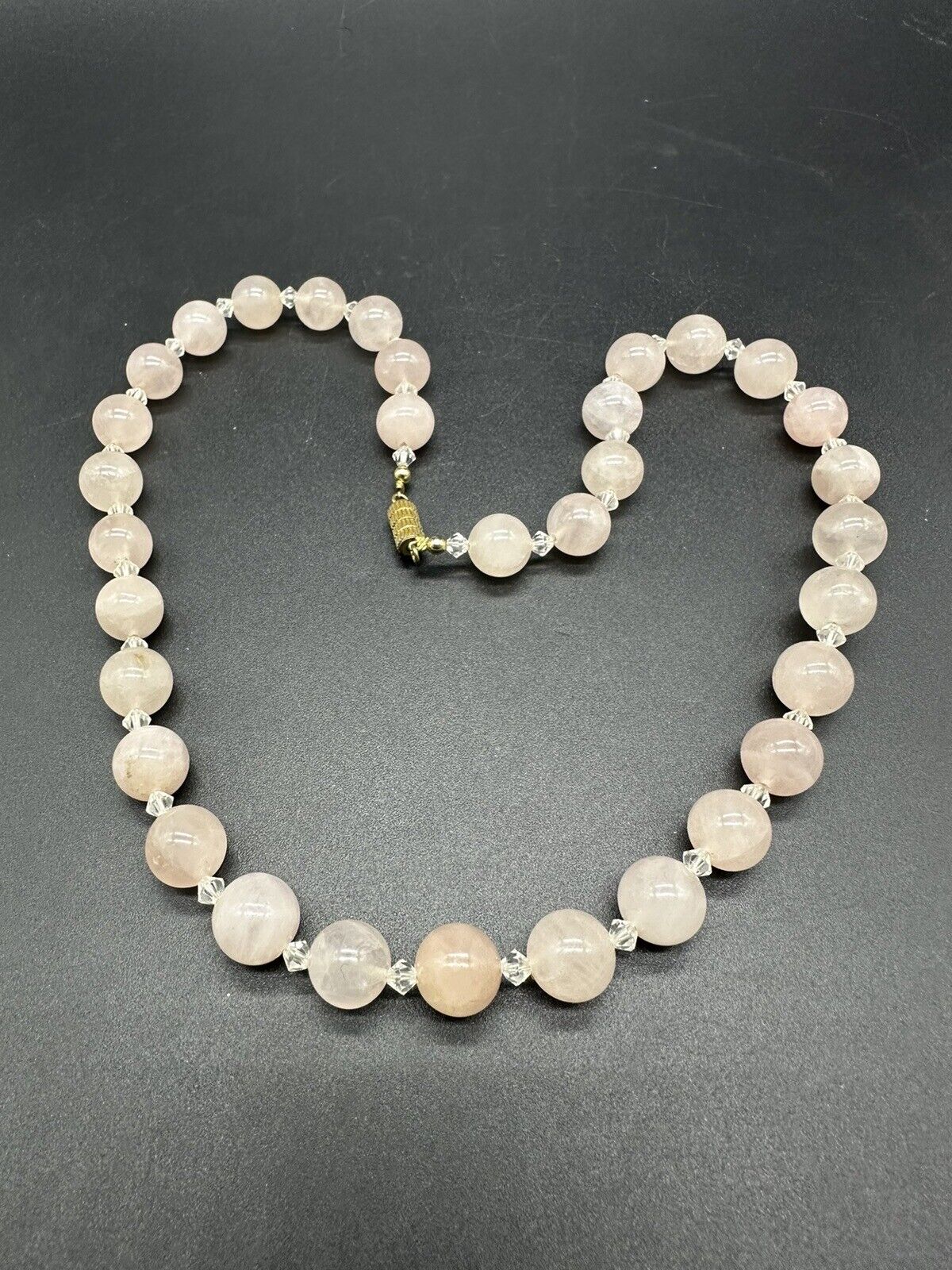 18 inch Long Strand of 10 mm Round Rose Quartz Bead Necklace Strung Knotted