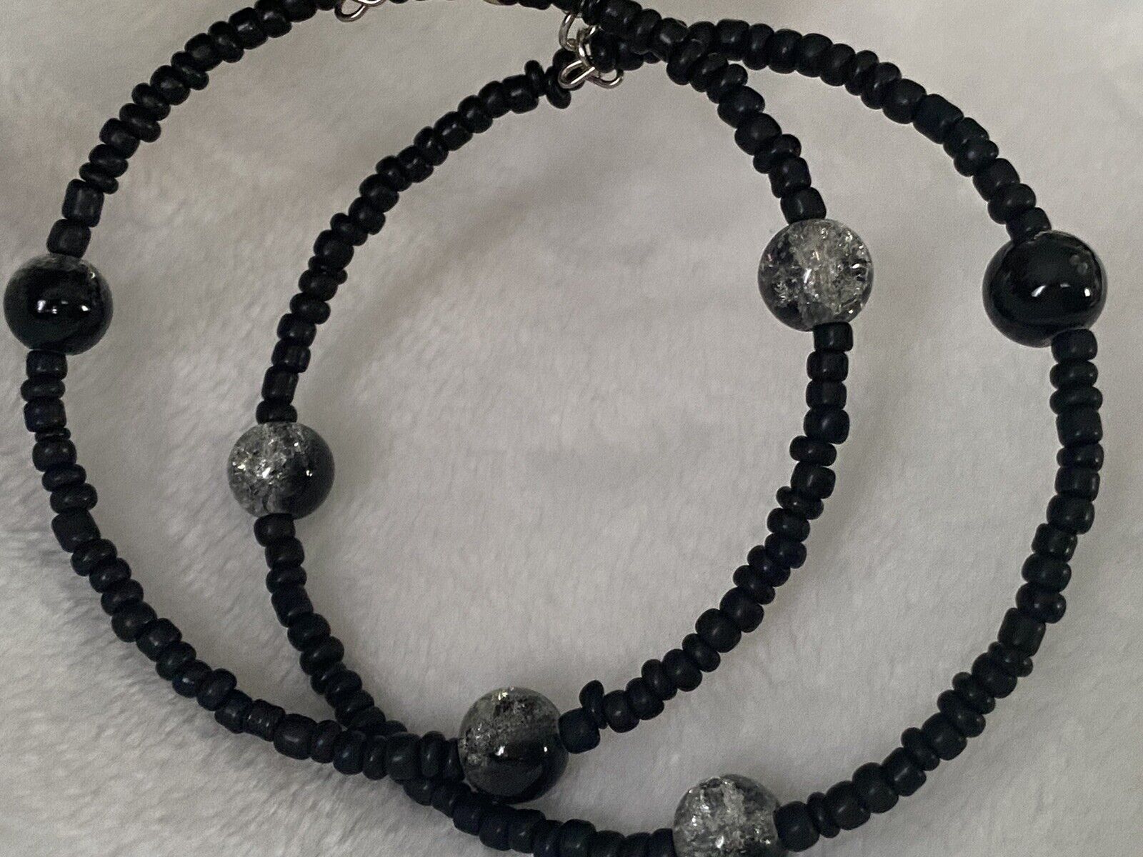 Hoop Black Seed Bead Hoop Earrings 2.5"