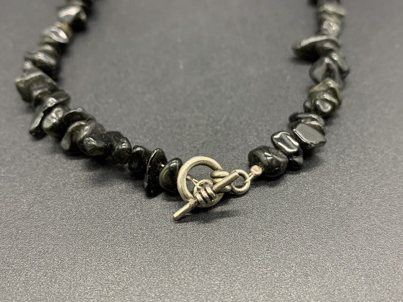 Vintage Black Stones Nugget Beaded Necklace 16”