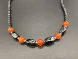 Black Steel Hematite Carnelian Bead Necklace 18”