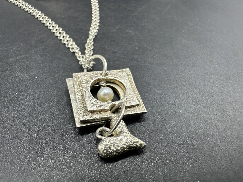 925 Sterling Silver “GB” Pearl Charm Pendant 17” Necklace